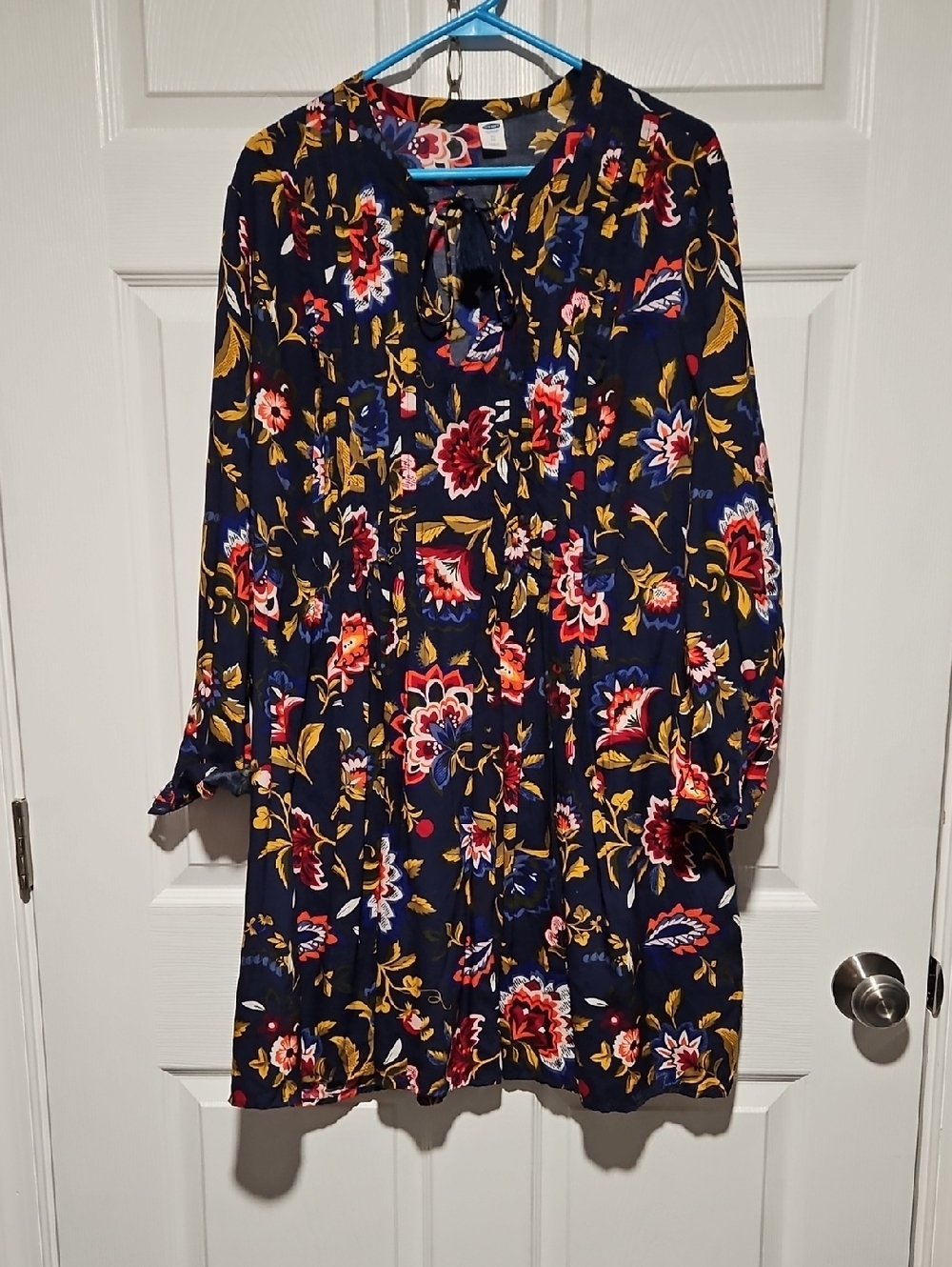 Old Navy, Navy Floral Tie-Front Long Sleeve Dress